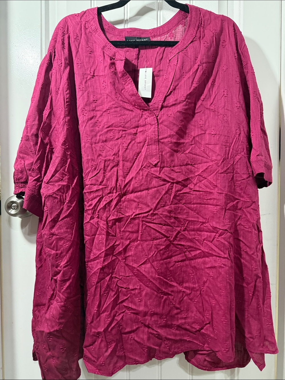 Lane Bryant Bright Fuchsia Textured Split-Neck Tunic